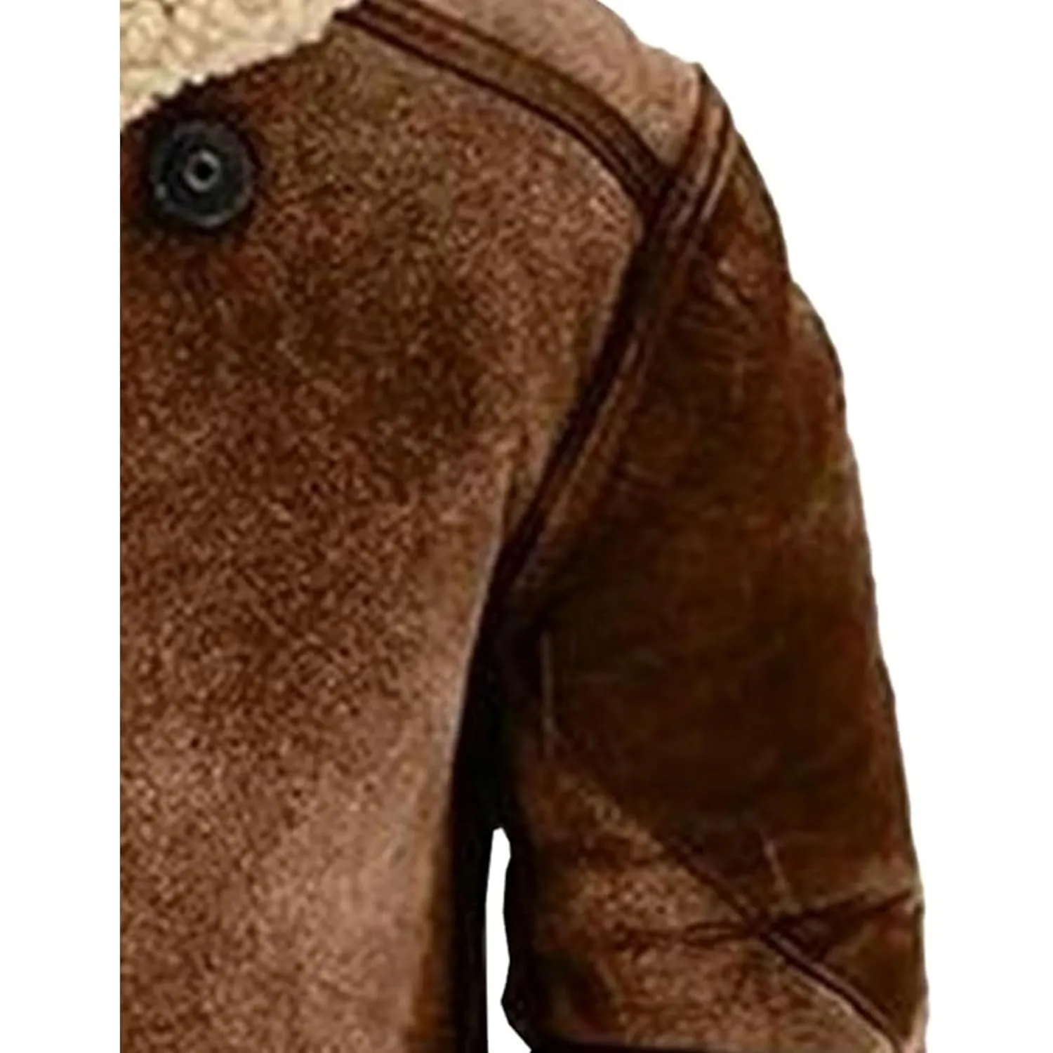 Maiyifu-GJ Men's Retro Sherpa Fleece Lined Jacket Distressed Full-Zip Winter Warm Coat Faux Pu Leather Lapel Trucker Jacket (CamelA1,X-Large)