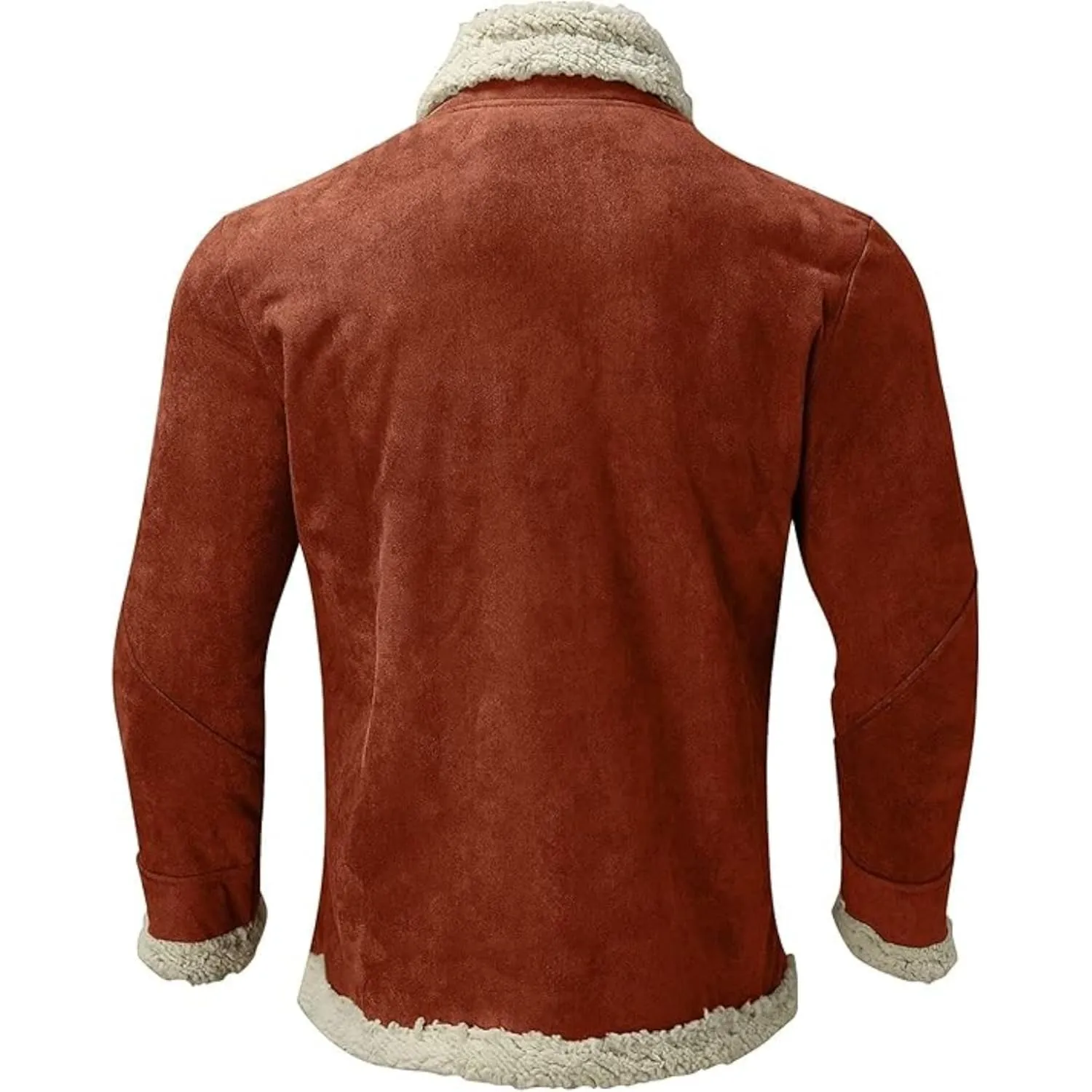 Maiyifu-GJ Men's Retro Sherpa Fleece Lined Jacket Distressed Full-Zip Winter Warm Coat Faux Pu Leather Lapel Trucker Jacket (RedA1,X-Large)