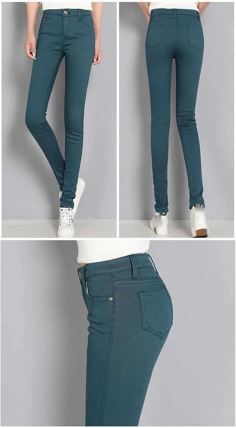 Maiyifu-GJ Women's Winter Warm Fleece Lined Jeans Slim Fit Thermal Pencil Denim Pants Skinny High Waisted Tapered Jean