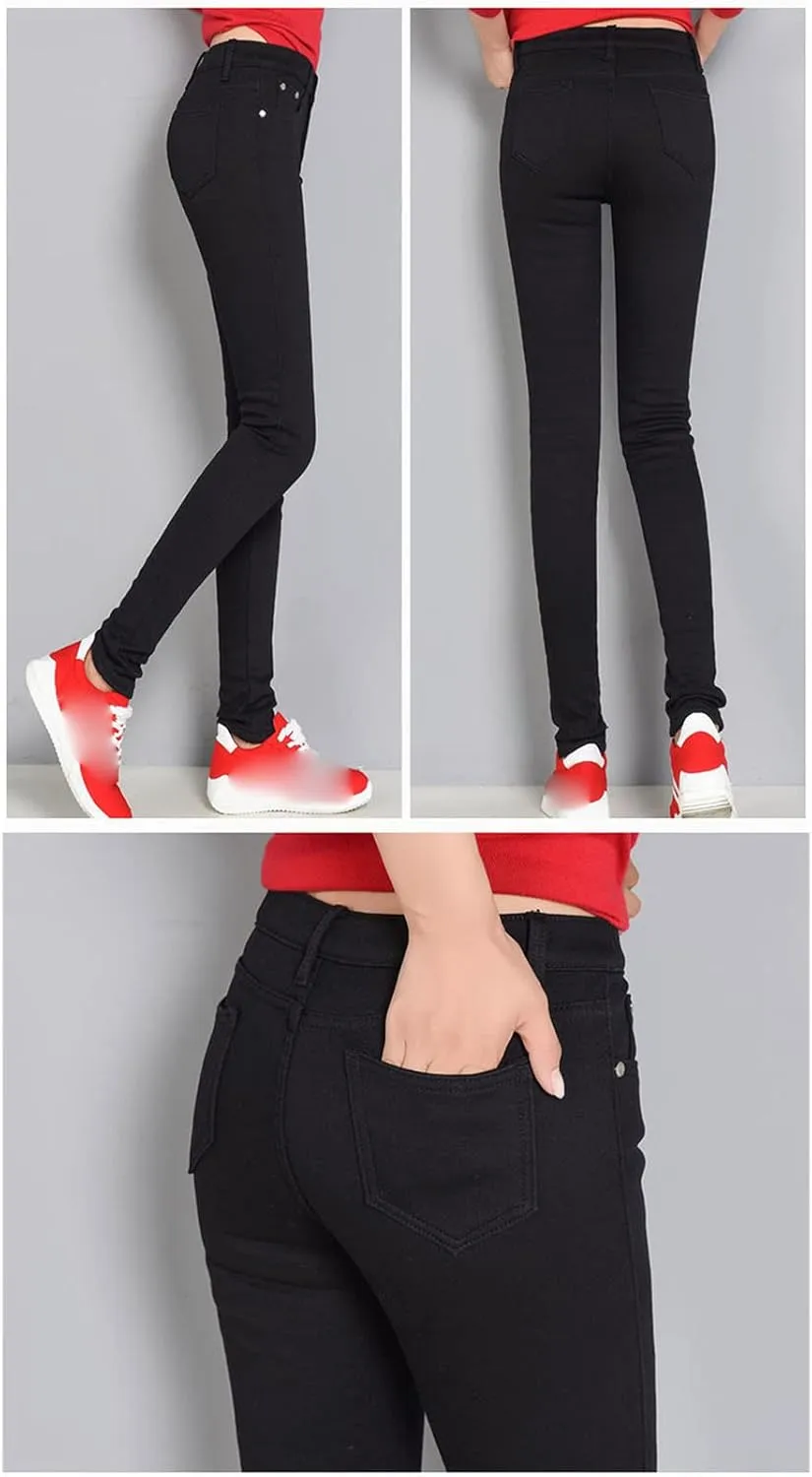 Maiyifu-GJ Women's Winter Warm Fleece Lined Jeans Slim Fit Thermal Pencil Denim Pants Skinny High Waisted Tapered Jean
