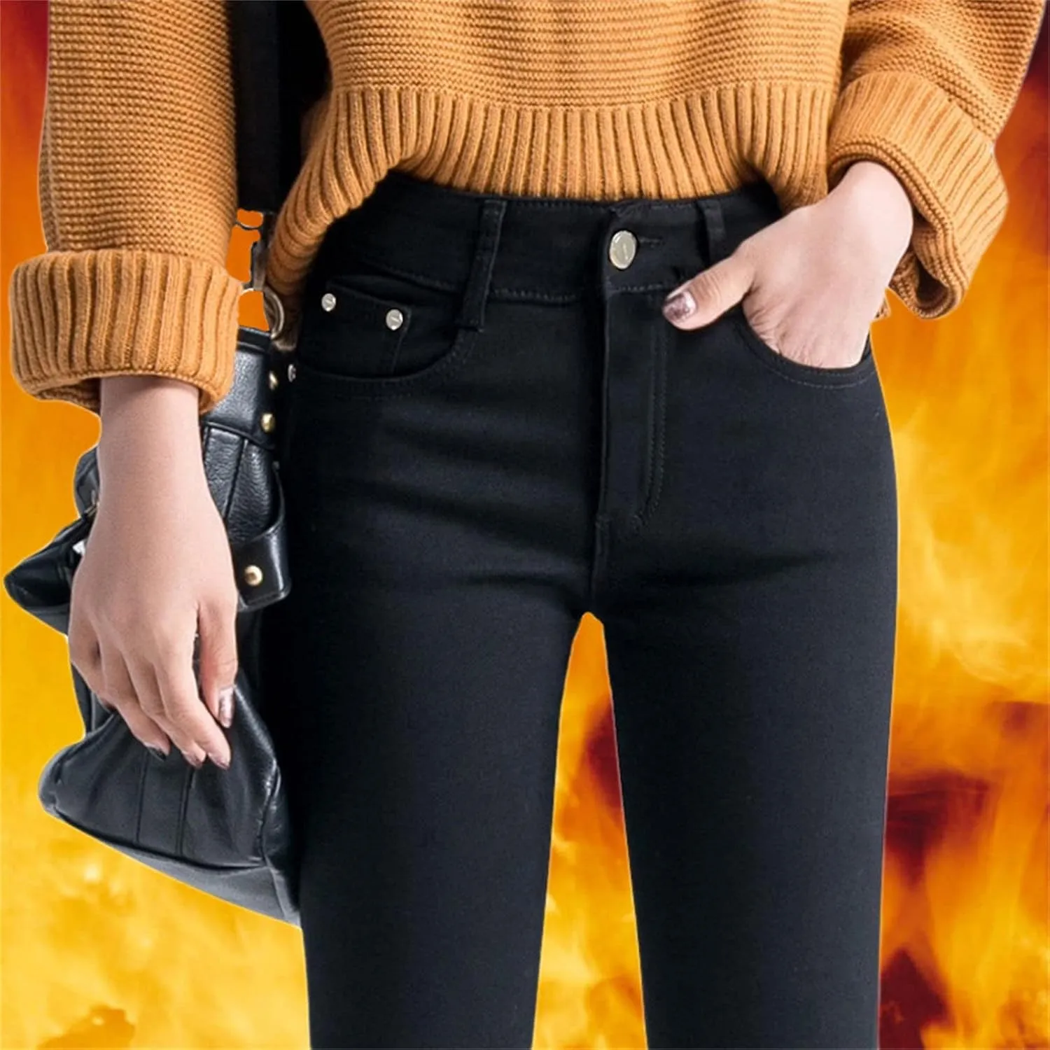 Maiyifu-GJ Women's Winter Warm Fleece Lined Jeans Slim Fit Thermal Pencil Denim Pants Skinny High Waisted Tapered Jean