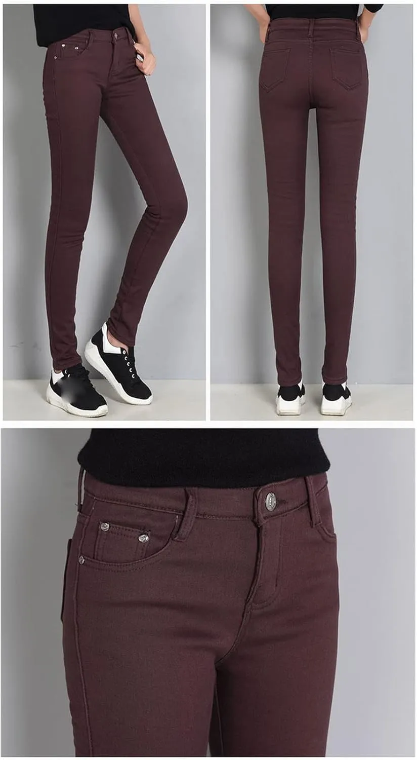 Maiyifu-GJ Women's Winter Warm Fleece Lined Jeans Slim Fit Thermal Pencil Denim Pants Skinny High Waisted Tapered Jean