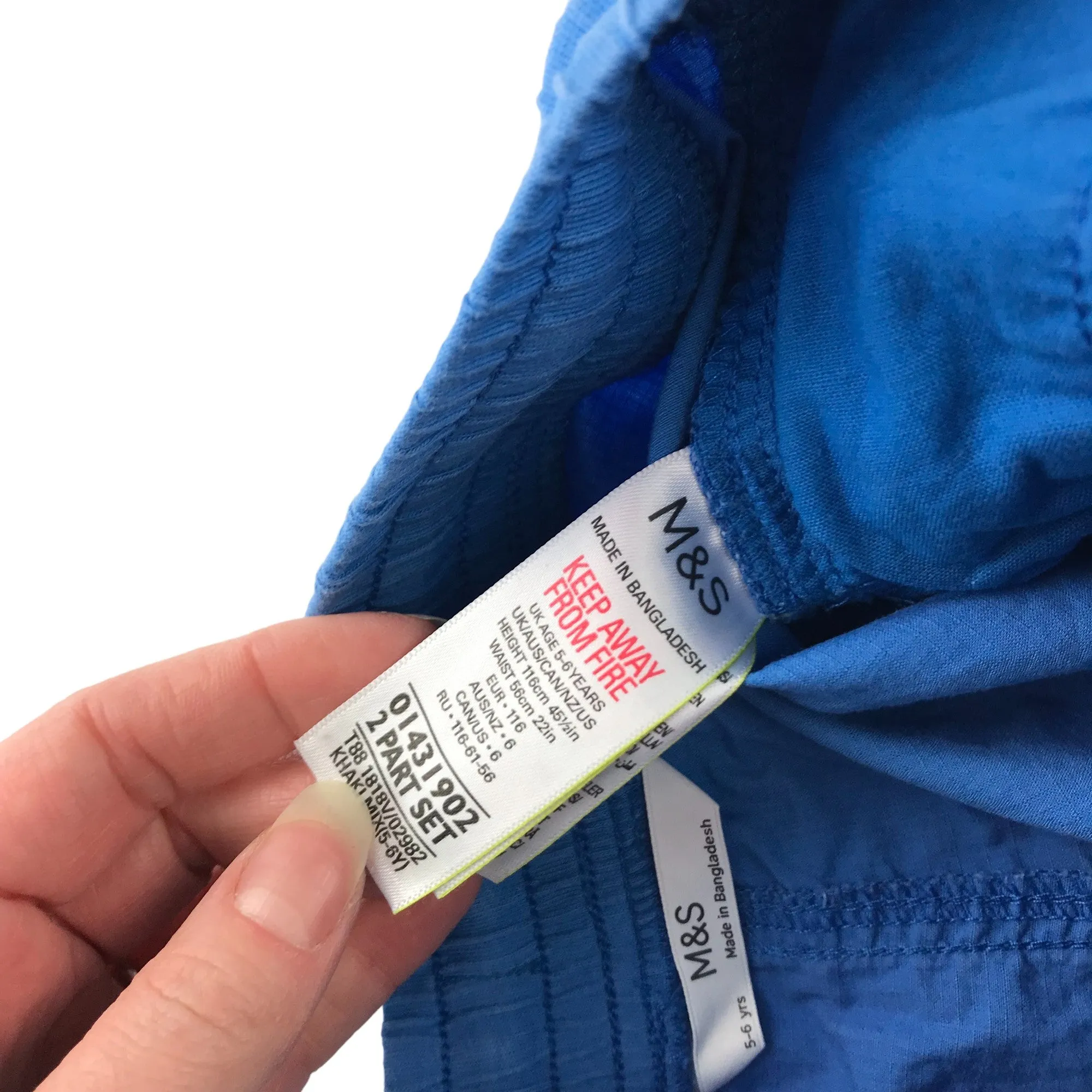 M&S Shorts Age 5 Royal Blue Plain Pull Up Cotton