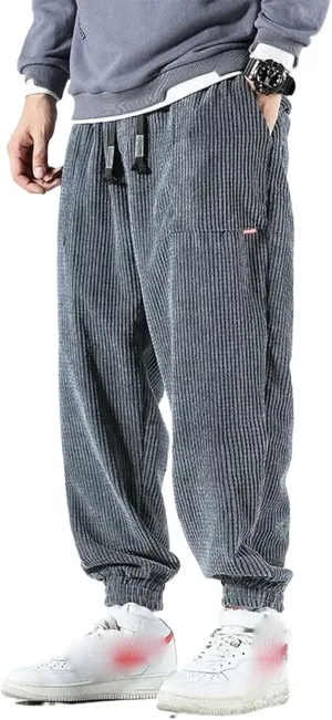 Man Autumn Winter Corduroy Sweatpants Men Baggy Joggers Streetwear Casual Fleece Harem Pants