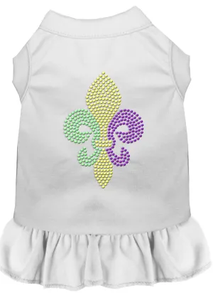 Mardi Gras Fleur De Lis Rhinestone Dress White Sm