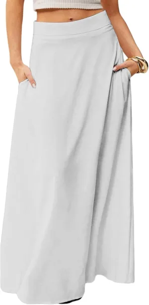 Maxi Floral Skirts for Women Trendy Summer Boho Long Flowy High Elastic Waist Skirts Skorts with Pockets A Line Skirt