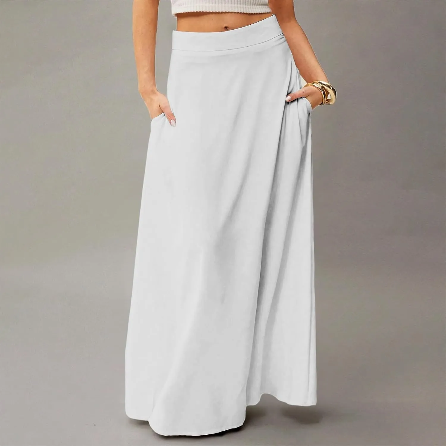 Maxi Floral Skirts for Women Trendy Summer Boho Long Flowy High Elastic Waist Skirts Skorts with Pockets A Line Skirt