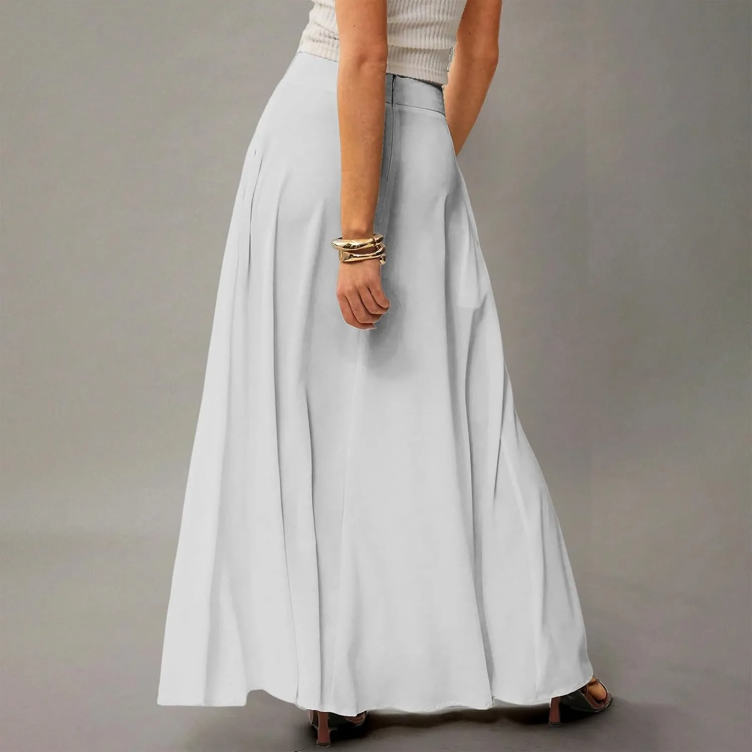 Maxi Floral Skirts for Women Trendy Summer Boho Long Flowy High Elastic Waist Skirts Skorts with Pockets A Line Skirt