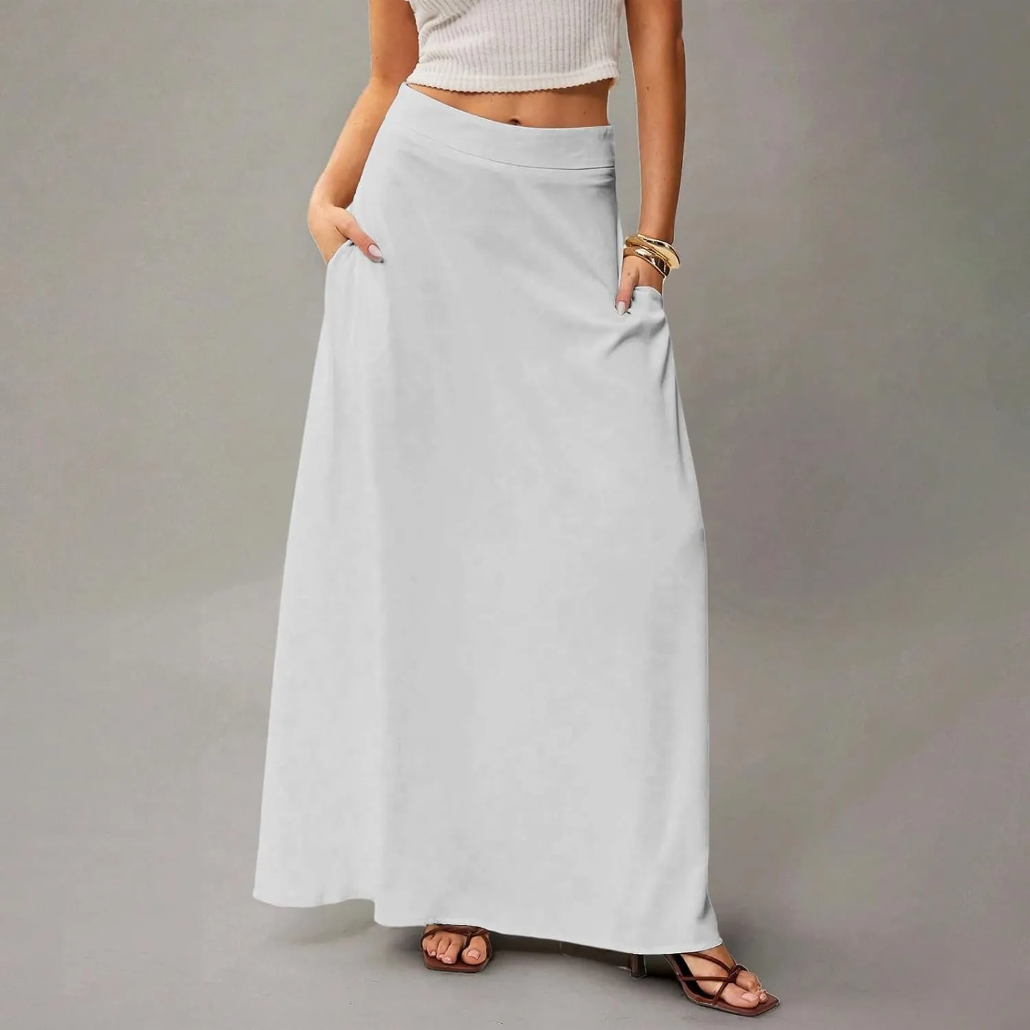 Maxi Floral Skirts for Women Trendy Summer Boho Long Flowy High Elastic Waist Skirts Skorts with Pockets A Line Skirt