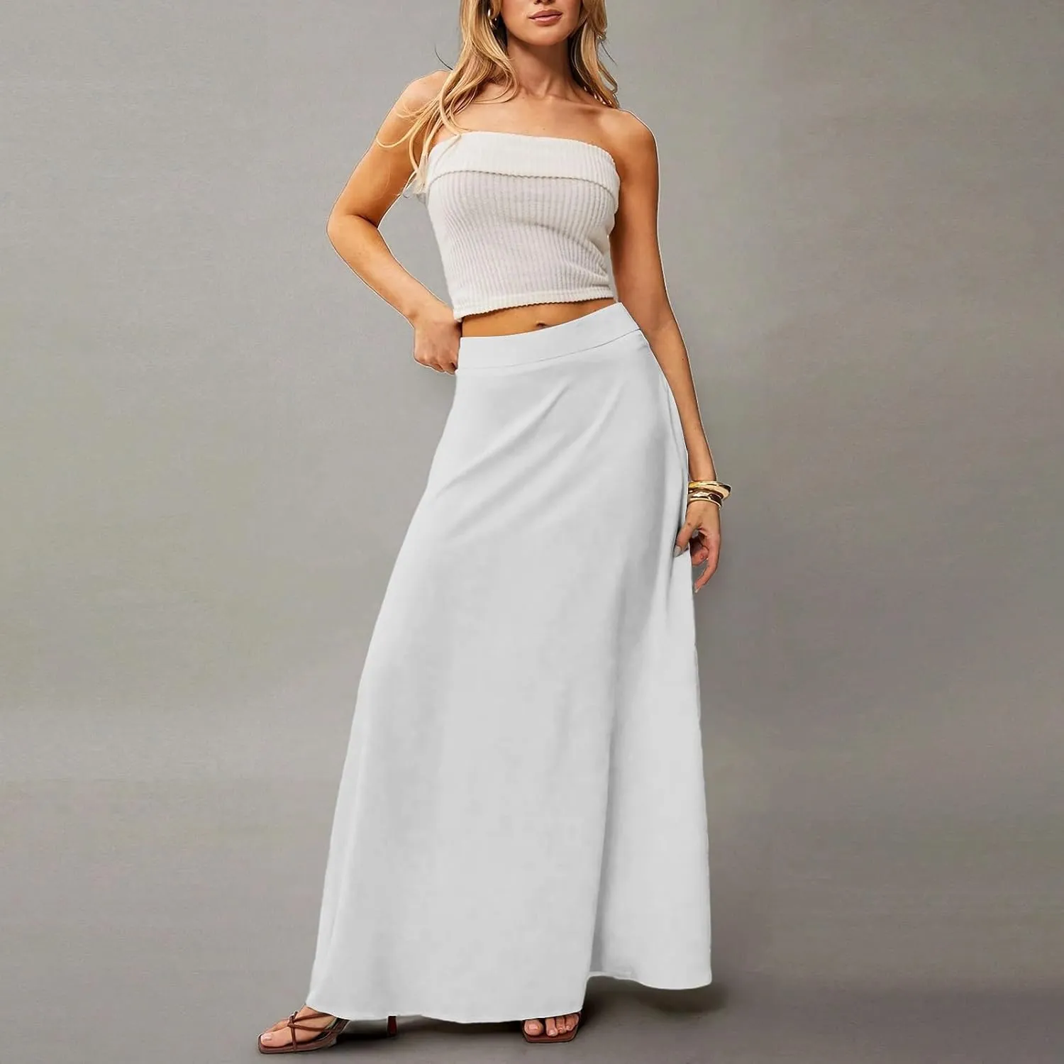 Maxi Floral Skirts for Women Trendy Summer Boho Long Flowy High Elastic Waist Skirts Skorts with Pockets A Line Skirt