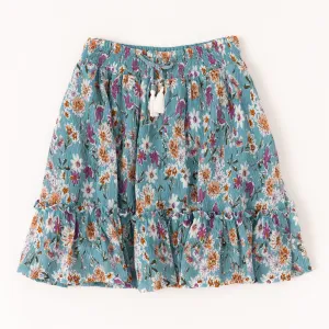 Meadow Floral Crinkle Ruffle Hem Skirt