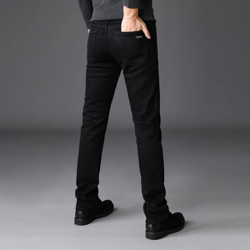 Men's Black Slim Jeans Classic Style Business Stretchy Denim Pants