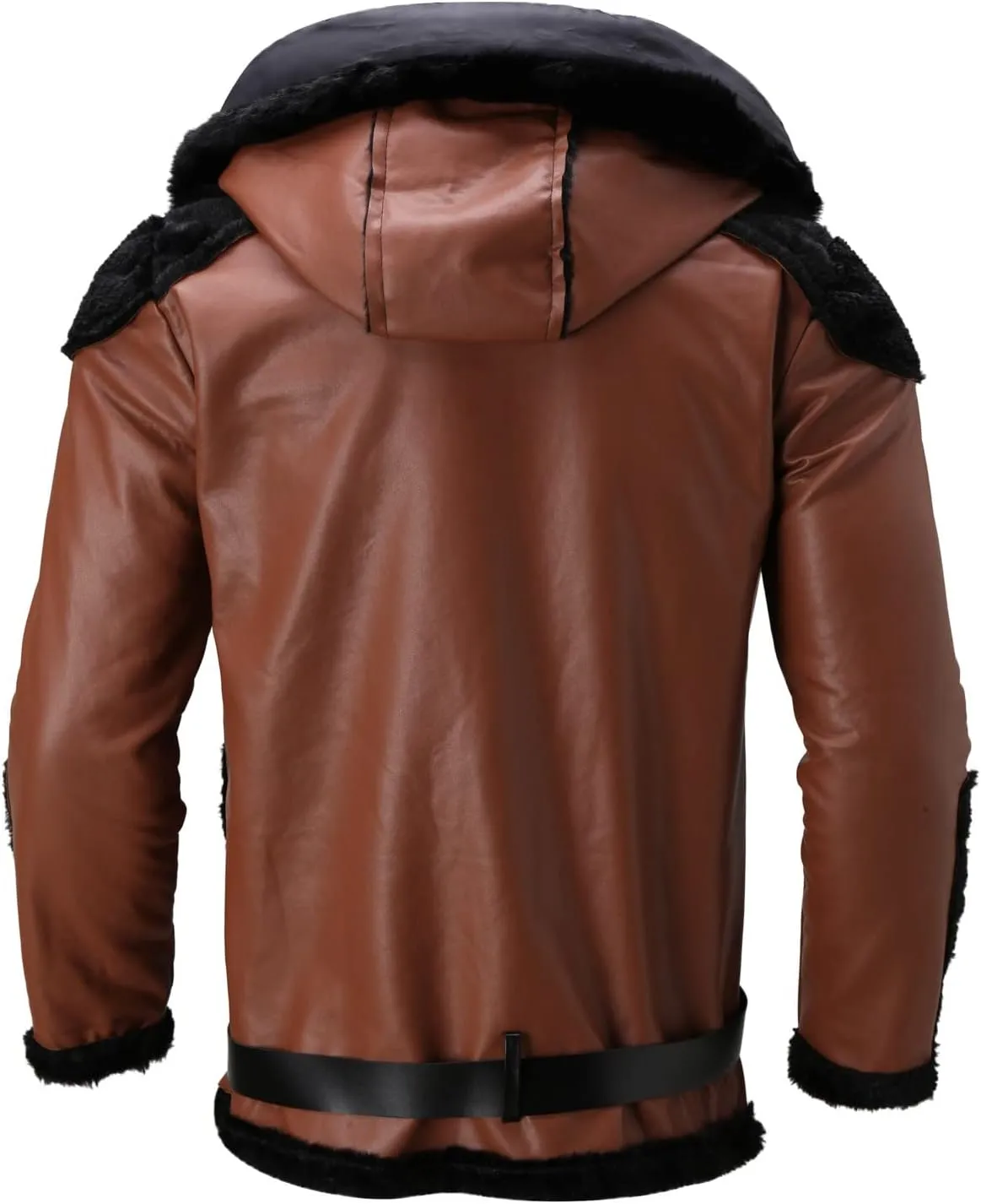 Mens Faux Fur Coat, Gutori Men's Faux Leather Thicken Winter Warm Long Jacket Lightweight Parka Hooded Pea Coat Outwear