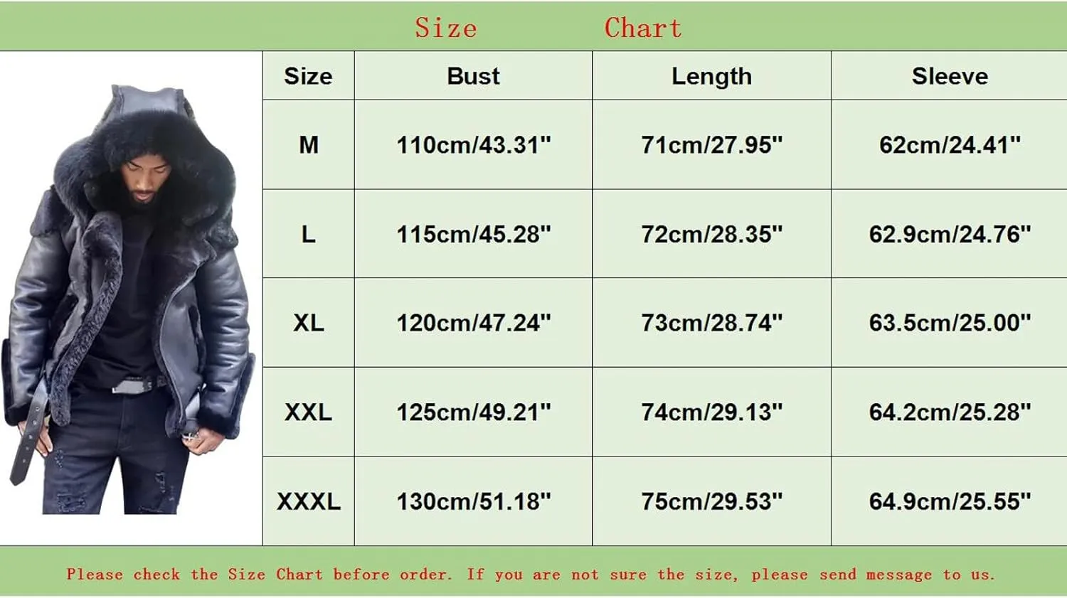 Mens Faux Fur Coat, Gutori Men's Faux Leather Thicken Winter Warm Long Jacket Lightweight Parka Hooded Pea Coat Outwear