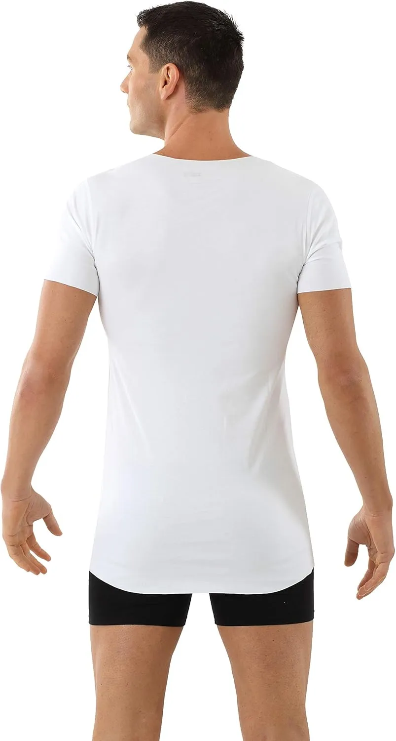 Men's Laser Cut Seamless v-Neck Undershirt Short Sleeves Stretch Cotton White