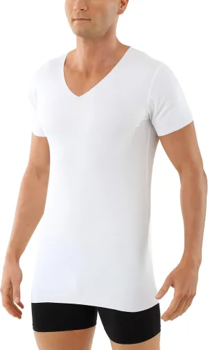 Men's Laser Cut Seamless v-Neck Undershirt Short Sleeves Stretch Cotton White
