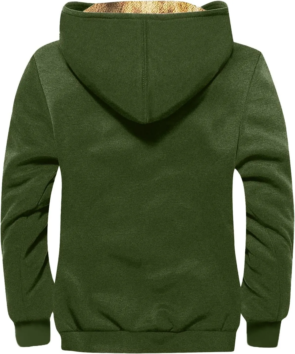 Men's Solid Color Flag Print Fleece Jacket Winter Casual Trend Zipper Hooded Coat Heavy Work Warm Outerwear