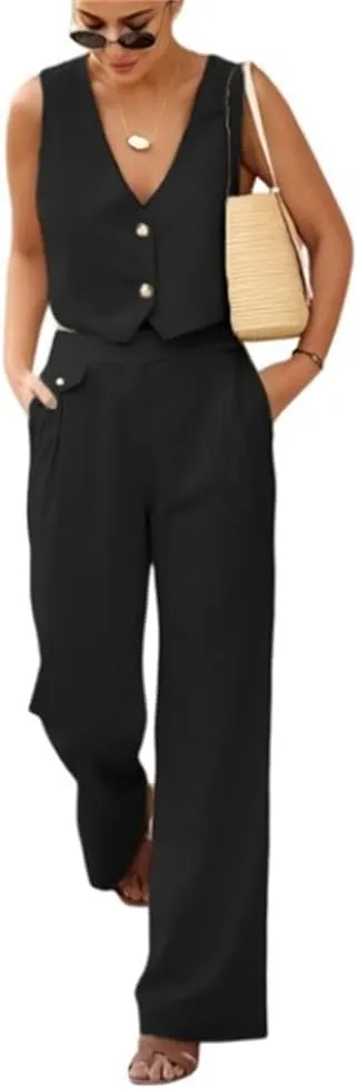 Mi Bo Tong Womens 2 Pcs Waistcoat Outfits Sleeveless Lady Vest Suits Vest & Pants Suits for Business Work