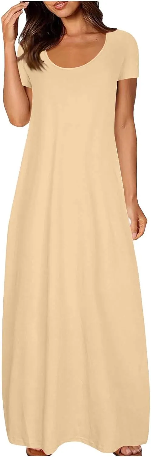 Midi Dresses for Women Casual Ruffle Summer Maxi Dress 2025 Vacation Boho Beach Sundresses Flowy Long Dress Pockets