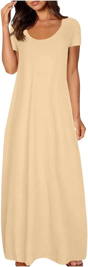 Midi Dresses for Women Casual Ruffle Summer Maxi Dress 2025 Vacation Boho Beach Sundresses Flowy Long Dress Pockets