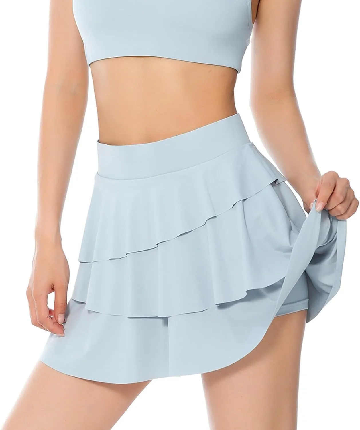 Midi Skirts for Women Summer Running Sports High Elastic Waist A-Line Pleated Yoga Tennis Skirts with Shorts Slim