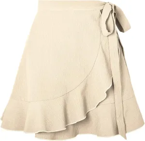 Mini Skirts Women Ruffle Trim Side Tie Knot Lounge Skirt Loose Baggy Trendy Flowy Sexy Short Skirts for Vacation