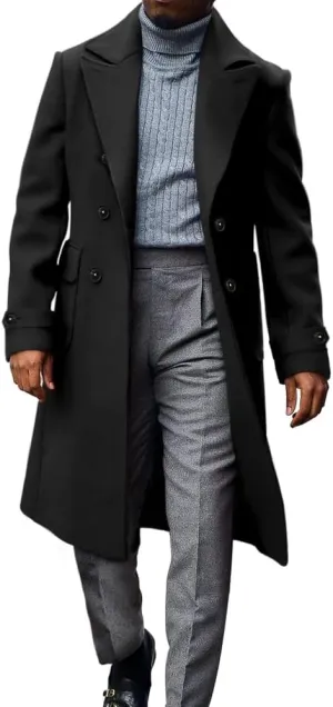 MNCEGEER Men's Trench Coat Notch Lapel Double Breasted Casual Cotton Blend Peacoat