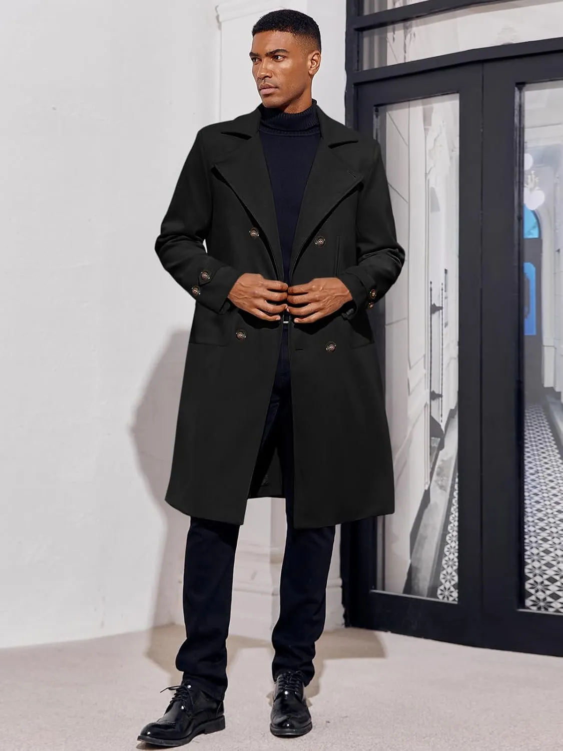 MNCEGEER Men's Trench Coat Notch Lapel Double Breasted Casual Cotton Blend Peacoat