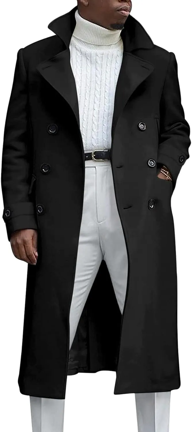 MNCEGEER Men's Trench Coat Notch Lapel Double Breasted Casual Cotton Blend Peacoat
