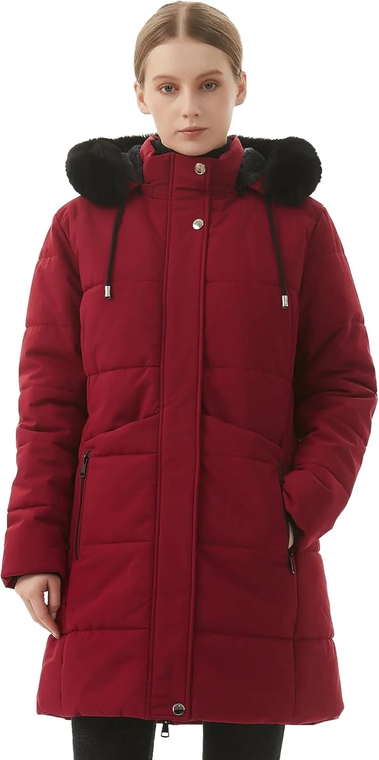 MOERDENG Women's Winter Puffer Coat Thicken Fleece Lined Down Jacket Waterproof Faux Fur Detachable Hooded Parka
