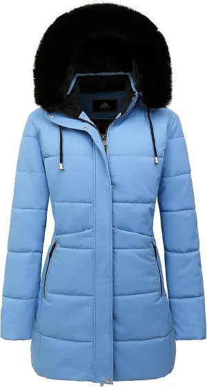 MOERDENG Women's Winter Puffer Coat Thicken Fleece Lined Down Jacket Waterproof Faux Fur Detachable Hooded Parka