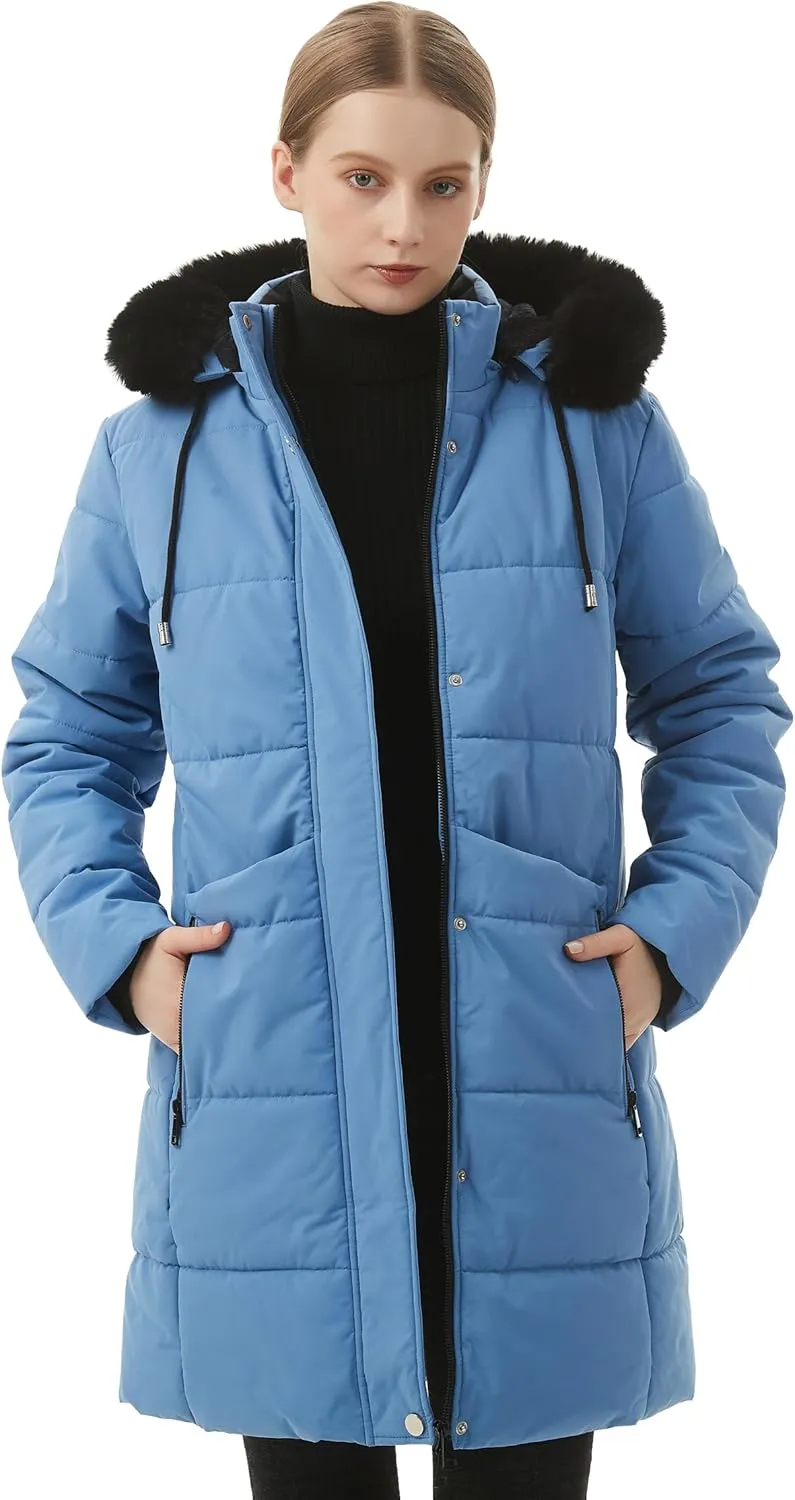 MOERDENG Women's Winter Puffer Coat Thicken Fleece Lined Down Jacket Waterproof Faux Fur Detachable Hooded Parka