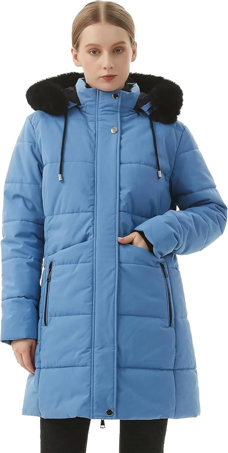 MOERDENG Women's Winter Puffer Coat Thicken Fleece Lined Down Jacket Waterproof Faux Fur Detachable Hooded Parka