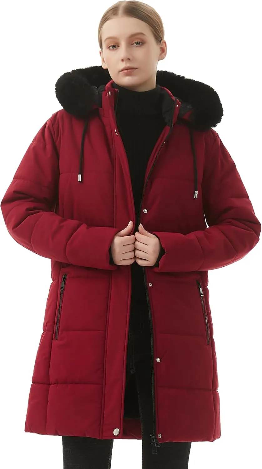 MOERDENG Women's Winter Puffer Coat Thicken Fleece Lined Down Jacket Waterproof Faux Fur Detachable Hooded Parka