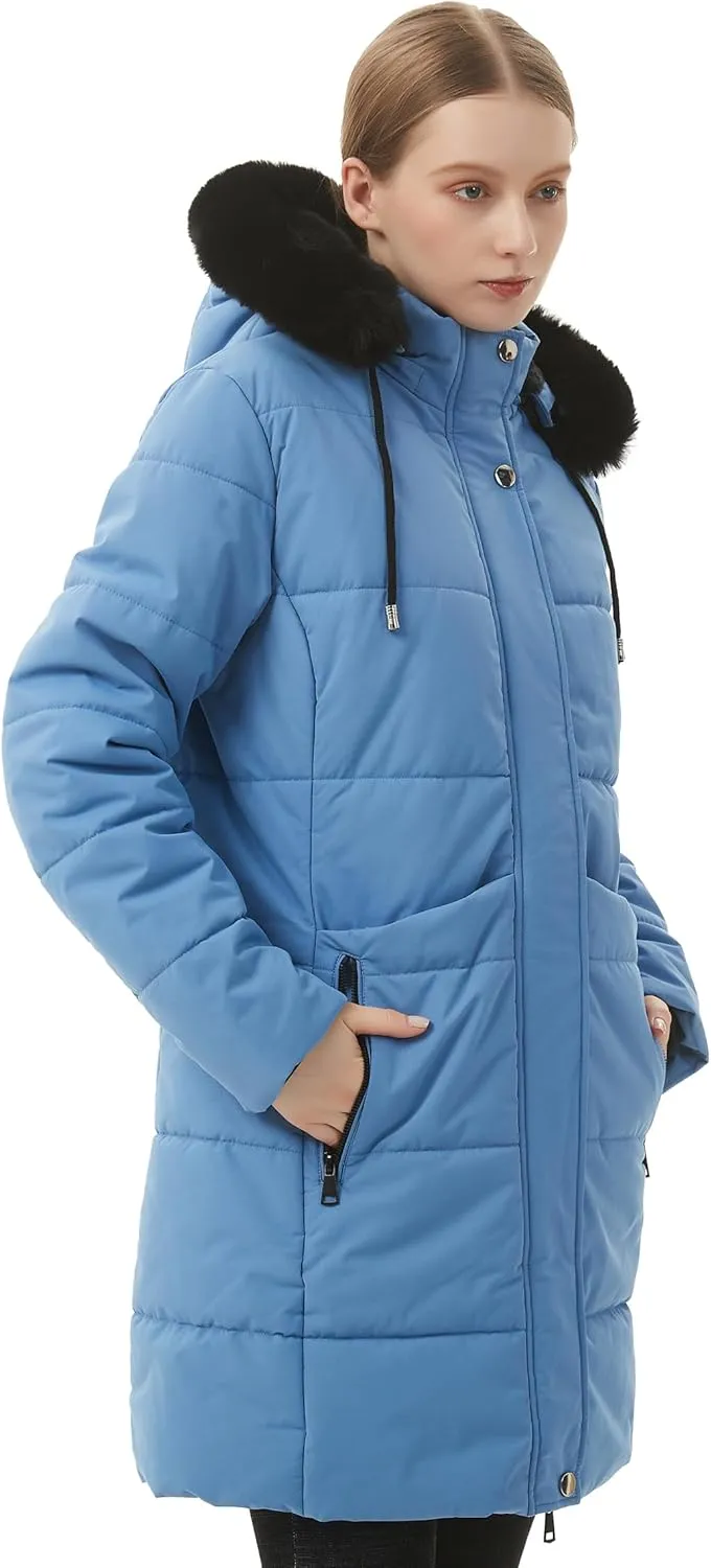 MOERDENG Women's Winter Puffer Coat Thicken Fleece Lined Down Jacket Waterproof Faux Fur Detachable Hooded Parka