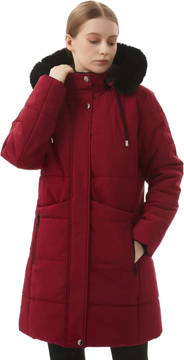 MOERDENG Women's Winter Puffer Coat Thicken Fleece Lined Down Jacket Waterproof Faux Fur Detachable Hooded Parka