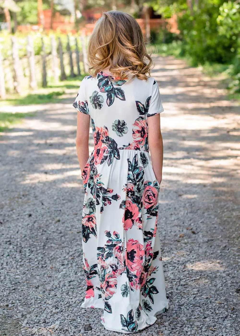 Mom and Me Floral Pattern Prints Short Sleeve Matching Dresses