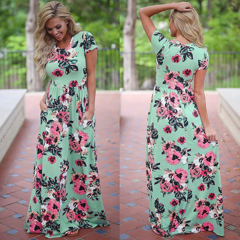 Mom and Me Floral Pattern Prints Short Sleeve Matching Dresses