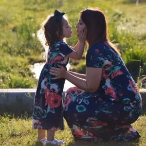 Mom and Me Floral Pattern Prints Short Sleeve Matching Dresses