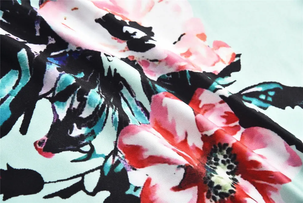 Mom and Me Floral Pattern Prints Short Sleeve Matching Dresses