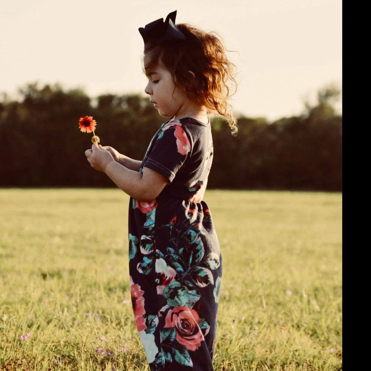 Mom and Me Floral Pattern Prints Short Sleeve Matching Dresses