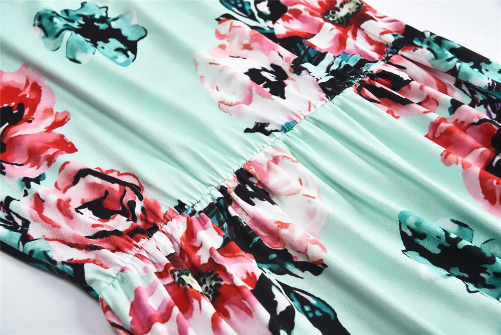 Mom and Me Floral Pattern Prints Short Sleeve Matching Dresses