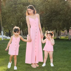Mom and Me Spaghetti Strap Button Up Dresses