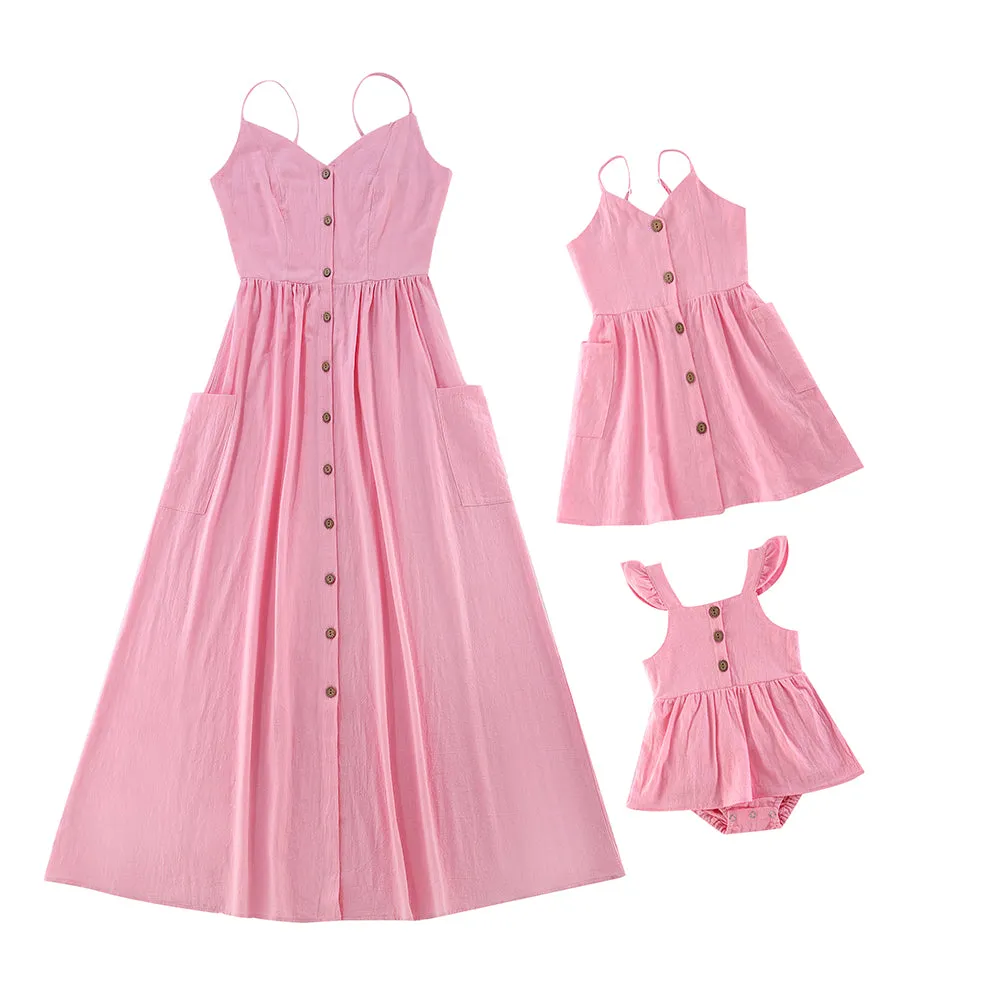 Mom and Me Spaghetti Strap Button Up Dresses