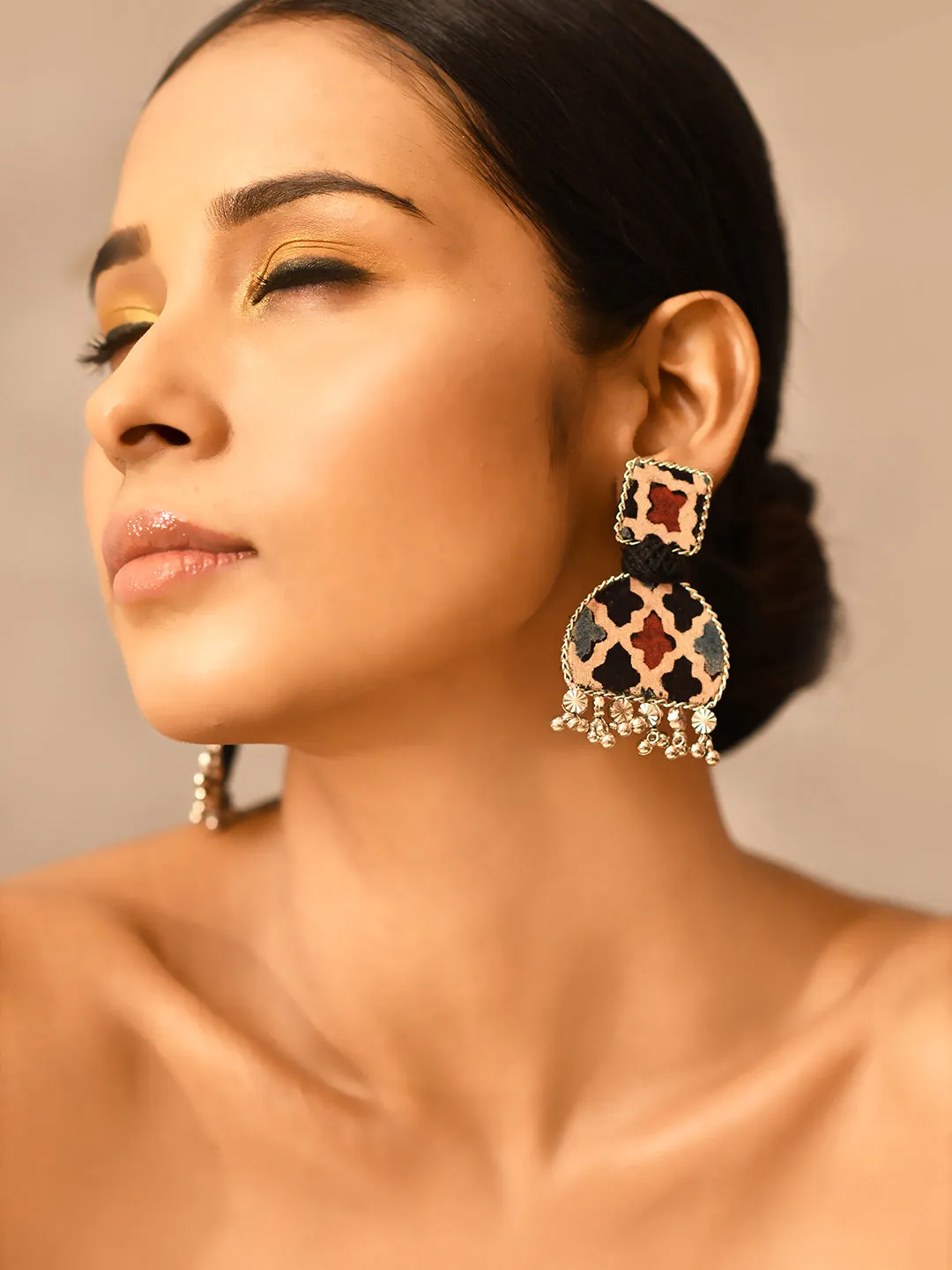 Nea-Zoi Black Half Moon Handmade Fabric Earrings
