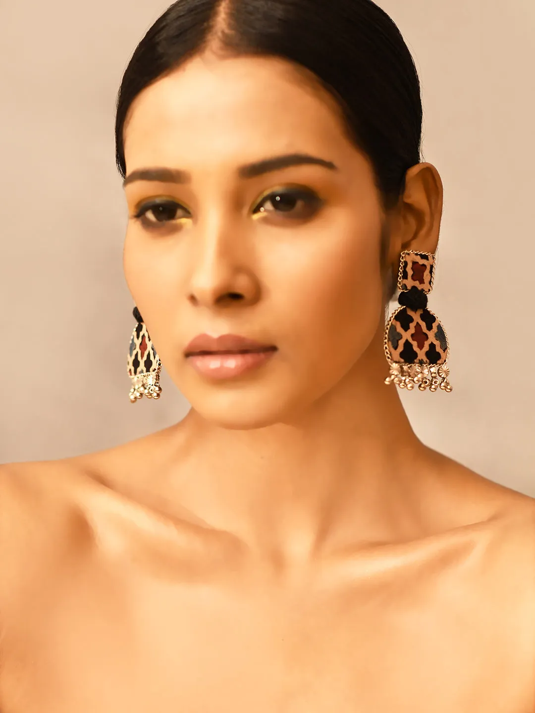 Nea-Zoi Black Half Moon Handmade Fabric Earrings