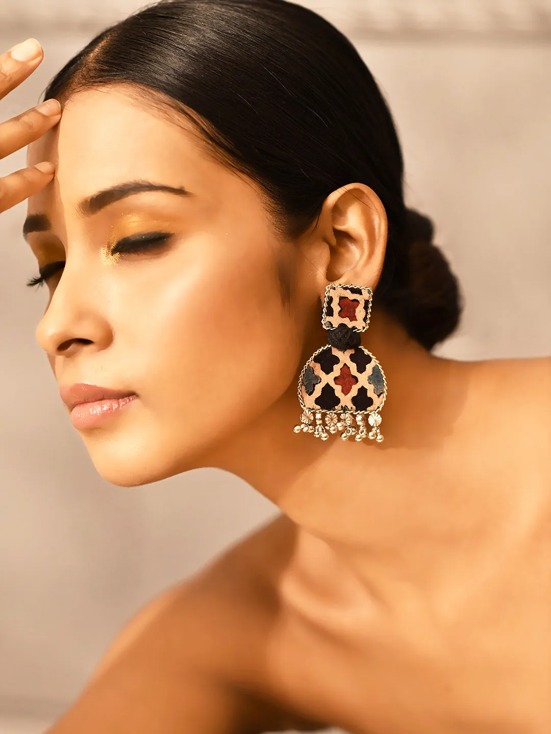 Nea-Zoi Black Half Moon Handmade Fabric Earrings