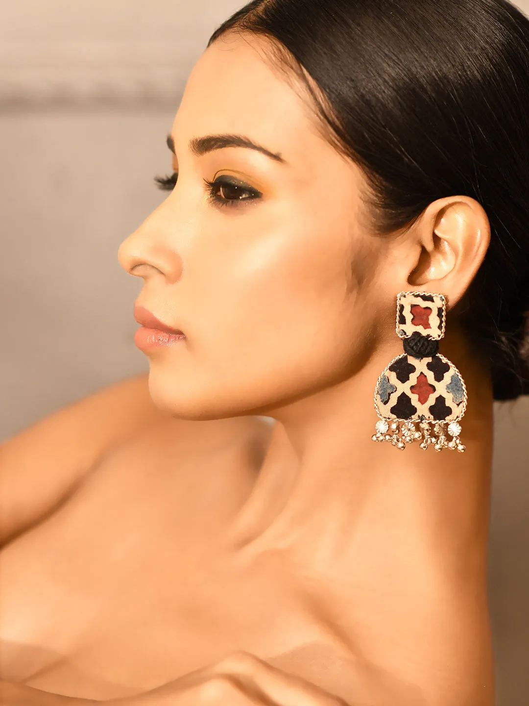 Nea-Zoi Black Half Moon Handmade Fabric Earrings