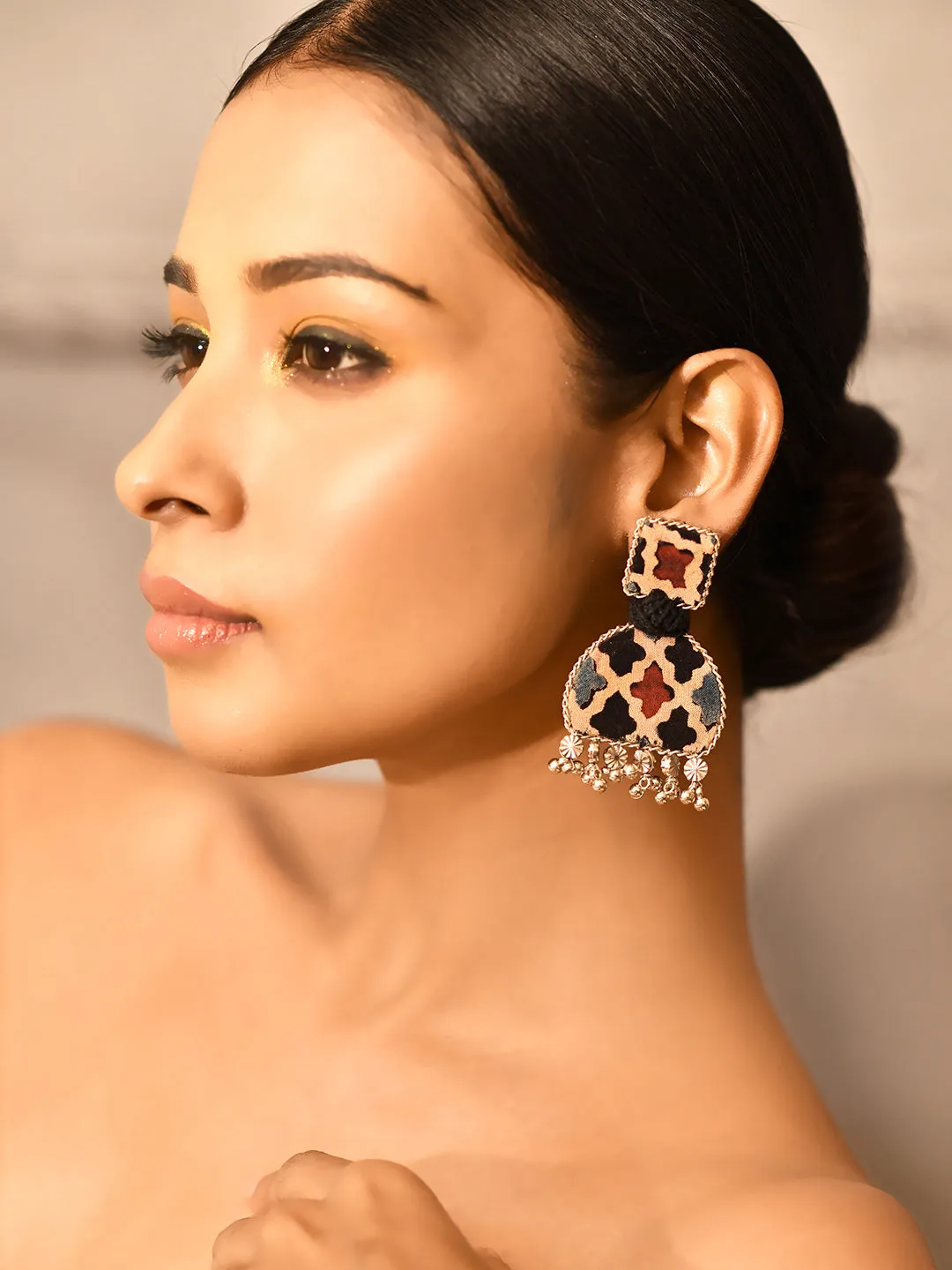 Nea-Zoi Black Half Moon Handmade Fabric Earrings