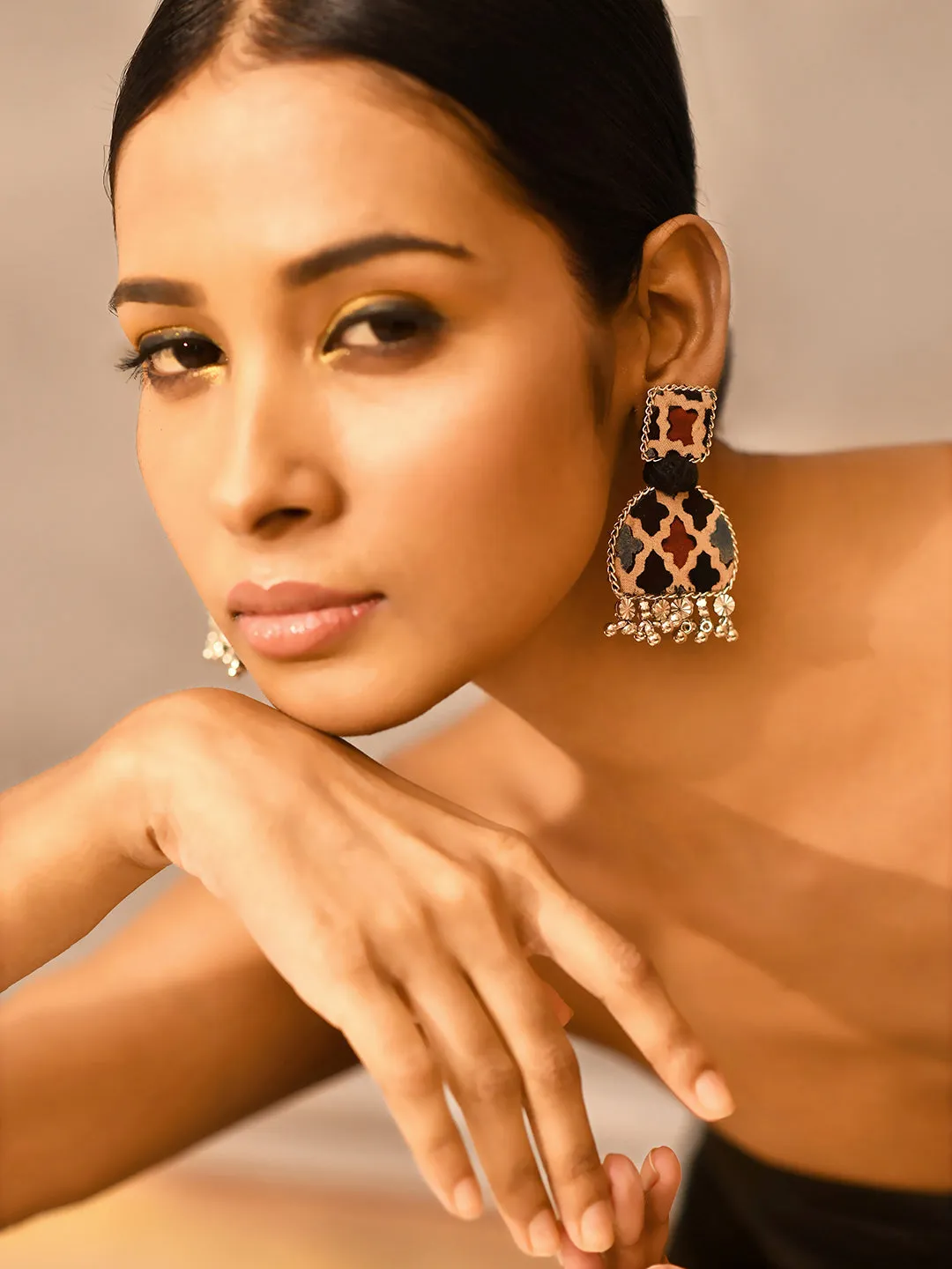 Nea-Zoi Black Half Moon Handmade Fabric Earrings